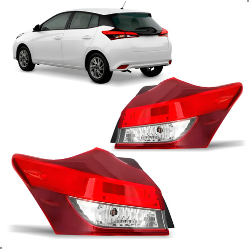 Par Lanterna Traseira Para Yaris Hatch 2018 2019 2020 A 2025 Ambos Lados Vermelho E Cristal