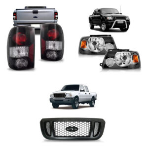 Kit Ranger 2005 A 2009: Par Lanterna Traseira Fumê + Grade Radiador Colmeia Preto + Par Farol Foco Duplo