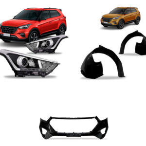 Kit Creta: Par Farol Manual 2017-2020 + Parachoque Dianteiro Preto 2017-2018 + Par Aparabarro 2017-2019