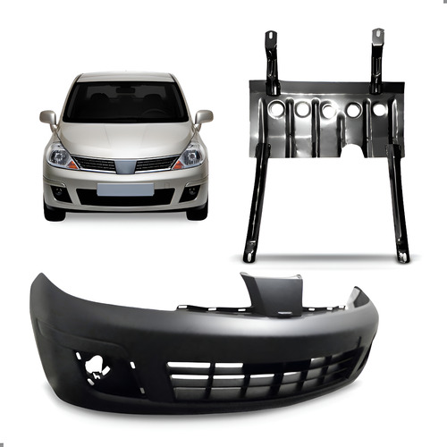 Kit Parachoque Para Tiida 2007 A 2012 Com Protetor Carter Preto