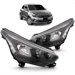 Kit Argo 2017 A 2020 : Grade Superior E Inferior Preto + Par Farol Dianteiro Com Led + Par Parabarro