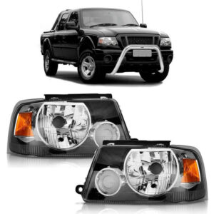 Kit Ranger 2005 A 2009: Par Lanterna Traseira Fumê + Grade Radiador Colmeia Preto + Par Farol Foco Duplo