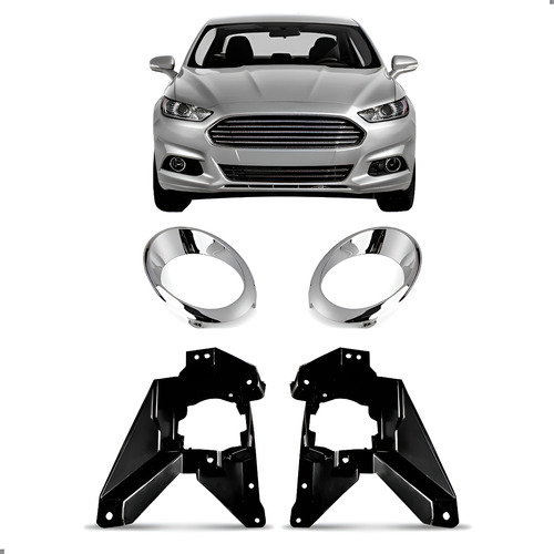 Kit Suporte Aro Cromado Milha Para Fusion 2013 14 2015 2016 Preto Ambos Lados