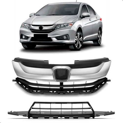 Kit Grade Superior E Inferior Para Honda City 2014 A 2017 Preto