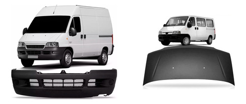 Kit Ducato: Parachoque Dianteiro Sem Furo Milha Preto + Capo Jumper Boxer 2005 A 2017