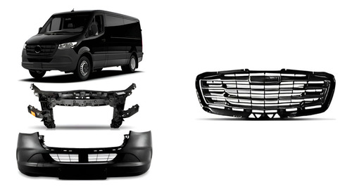 Kit Sprinter: Envolvente E Painel Frontal Preto + Grade Radiador Cromada 2020 A 2025
