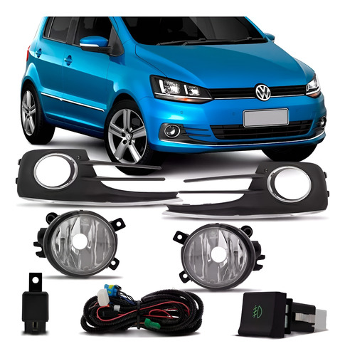Kit Farol Neblina Milha Fox 2015 À 2018 Grade Friso Cromado Transparente