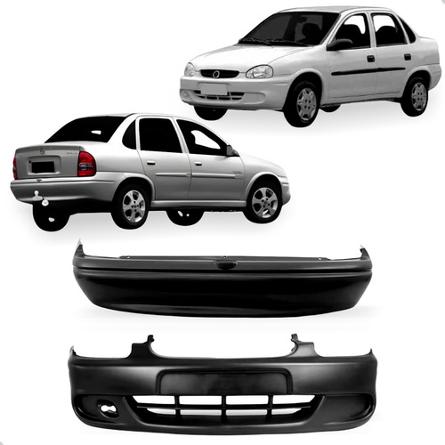 Kit Parachoque Dianteiro E Traseiro Corsa Sedan 2000 A 2009 Preto