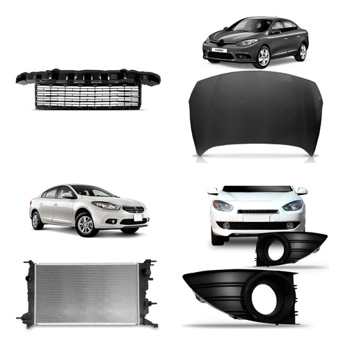 Kit Fluence 2010 A 2013 : 1 Grade + 1 Capô + 1 Radiador + 1 Par Moldura Milha