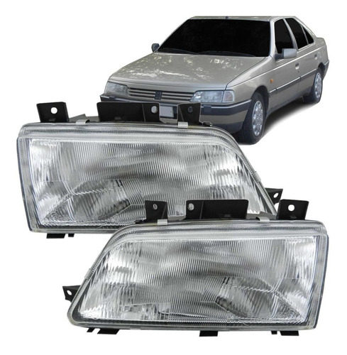 Par Farol Para Peugeot 405 1995 A 1996  Foco Simples Cromado Direito E Esquerdo