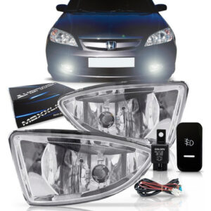 Kit Civic: Farol Milha Auxiliar Neblina 04-06 + Parachoque Dianteiro Preto 04-06 + Grade Coupe 04-05 Emblema Vermelho