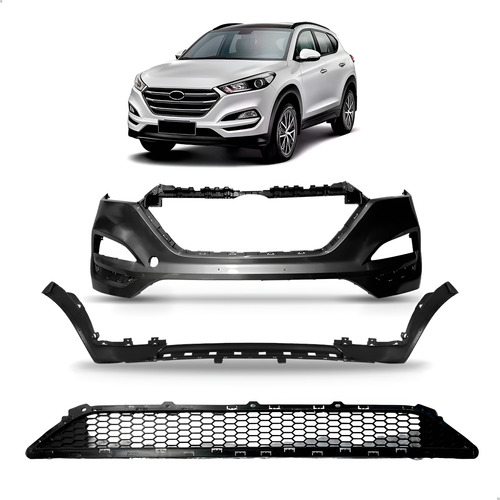 Parachoque Tucson 2017 A 2022 Dianteiro + Spoiler E Grade  Preto