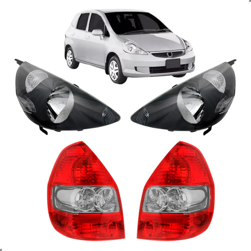 Kit Farois Fumê Lanternas Para Fit 2003 04 05 06 07 08 2009 Ambos Lados