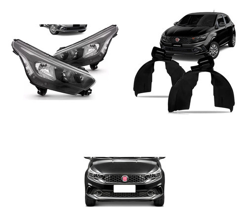 Kit Argo 2017 A 2020 : Grade Superior E Inferior Preto + Par Farol Dianteiro Com Led + Par Parabarro