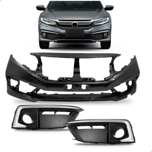 Kit Envolvente Dianteiro + Molduras Milha Civic 2020 A 2022 Preto