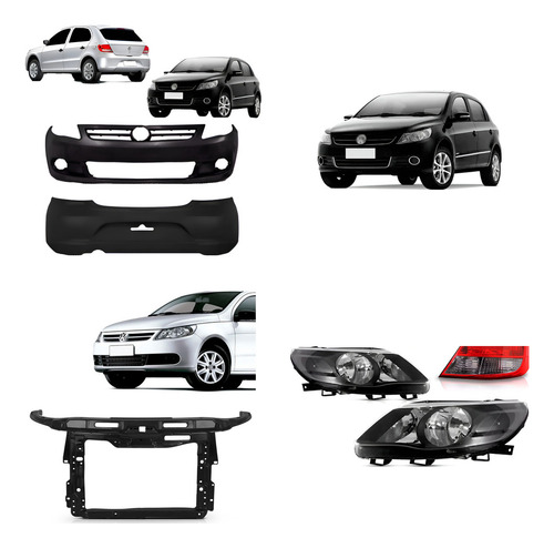 Kit Gol G5 Gv 2009 A 2012 : 1 Parachoque + 1 Grade + 1 Painel + 1 Kit Farois Negro Com Lanternas Fumê