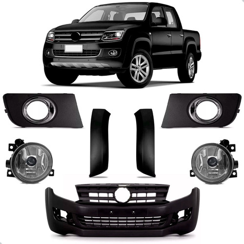 Kit Parachoque Amarok 2010 A 13 C/ Par Molduras E Kit Milha Preto