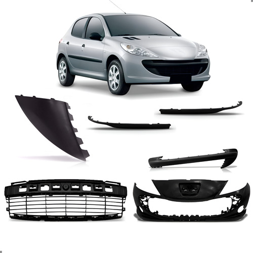Kit Parachoque Para Peugeot 207 2009 A 2015 Grades E Spoiler Preto