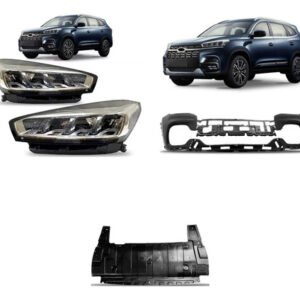 Kit Tiggo 8: Farol Elétrico Com Led 2021 A 2023 + Defletor Superior E Inferior + Envolvente Dianteiro