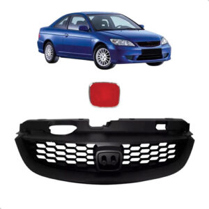 Kit Civic: Farol Milha Auxiliar Neblina 04-06 + Parachoque Dianteiro Preto 04-06 + Grade Coupe 04-05 Emblema Vermelho