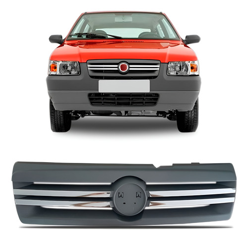 Grade Radiador Uno 09 A 2011 Cinza C/friso Cromado S/emblema Cinza