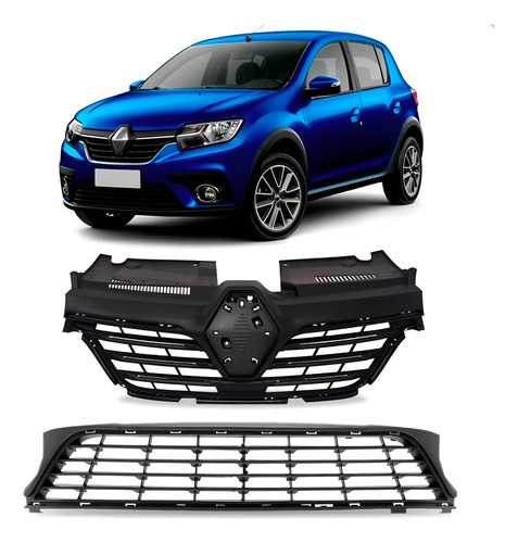 Par Grade Frontal Sandero 2020 A 2024 Superior E Inferior Preto