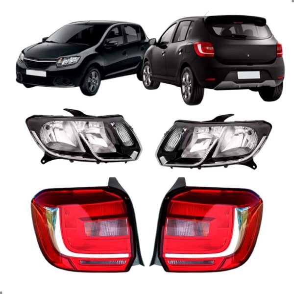 Kit Farois E Lanternas Para Sandero 2014 2015 16 17 18 2019 Ambos Lados