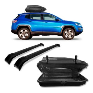 Kit Travessa Bagageiro Jeep Compass Preto + Maleiro 270 L Preto