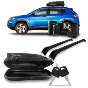 Jogo Suporte Jeep Compass Preta Com Bau Maleiro 350 Litros Preto