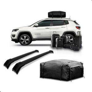 Kit Travessa Teto Jeep Compass + Maleiro Dobravel 380 Litros Preto
