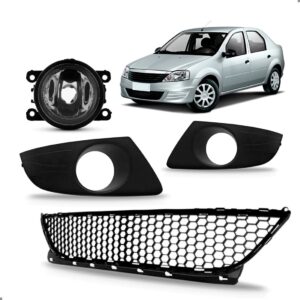 Kit Grade Central E Par Farol Milha Para Logan 2011 A 2013 Preto