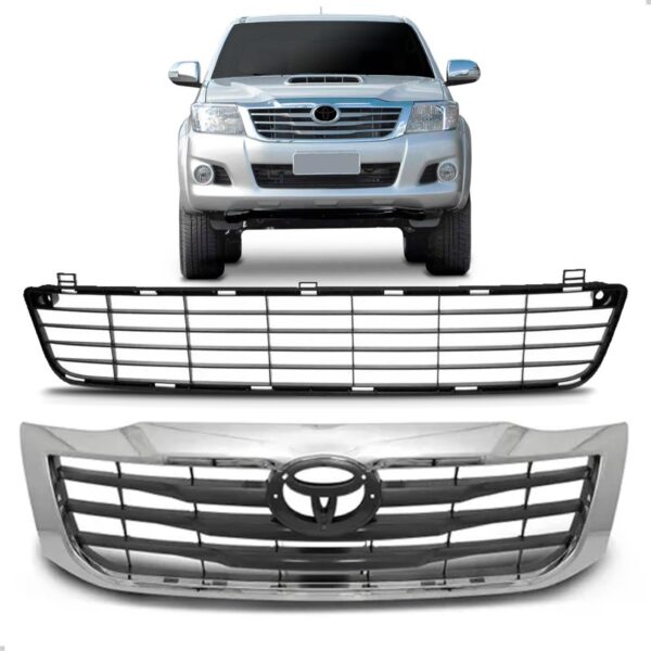 Kit Grade Superior + Inferior Hilux Pickup 2012 13 2014 2015 Preto Cromado