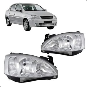 Par Farol Para Corsa 2003 A 2007 Cromado Lente Raiada Ambos Lados