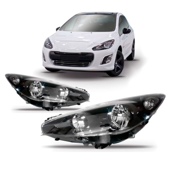 Par Farol Para Peugeot 308 - 2012 13 14 15 16 Mascara Negra