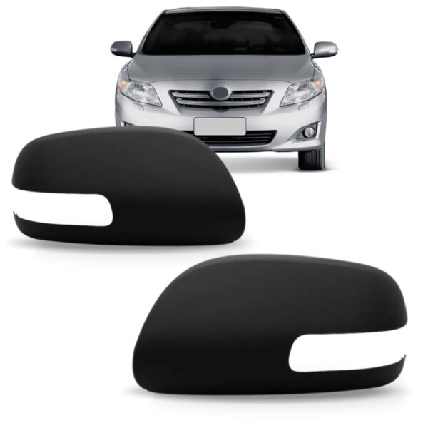 Par Capa Retrovisor Corolla 2008 2009 2010 Preta Com Furo Preto