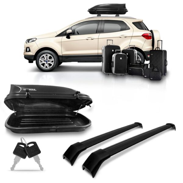 KIT TRAVESSA ECOSPORT 12/17 PRETA COM BAU MALEIRO 350 LITROS