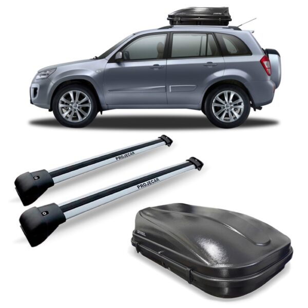 Kit Travessas Rack Chery Tiggo Prata + Baú Maleiro 510 L
