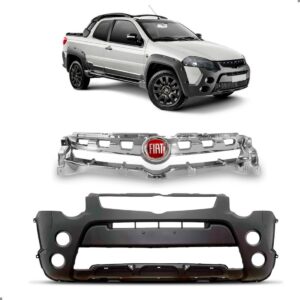 Kit Parachoque Strada Locker 2013 A 2020 Cinza Com Grade Preto