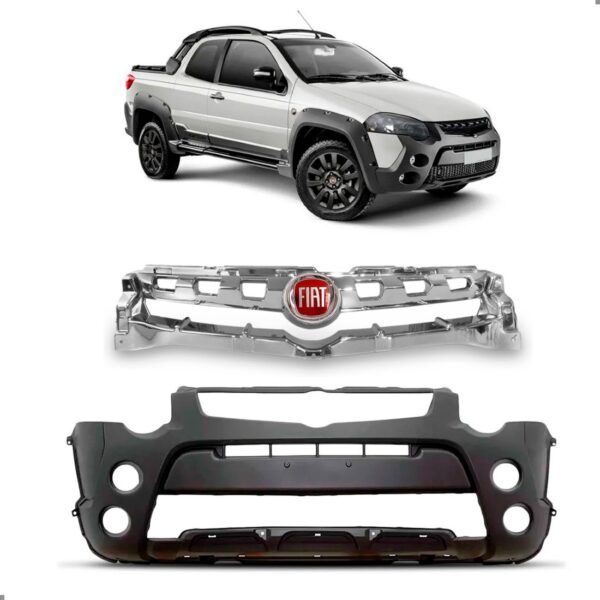 Kit Parachoque Strada Locker 2013 A 2020 Cinza Com Grade Preto