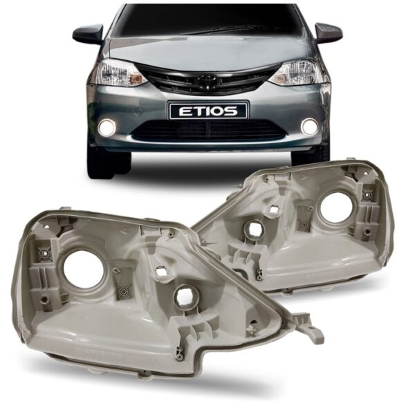 Par Carcaça Farol Toyota Etios 2013 Á 2017 Cinza.