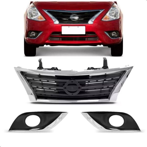 Tela Frontal Versa 2015 16 17 18 2019 Cromada Com Molduras Plástico