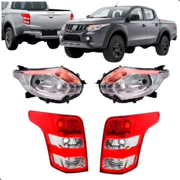 Kit L200 Triton 2017 A 2025 Farol Pisca Âmbar E Par Lanterna Ambos Lados