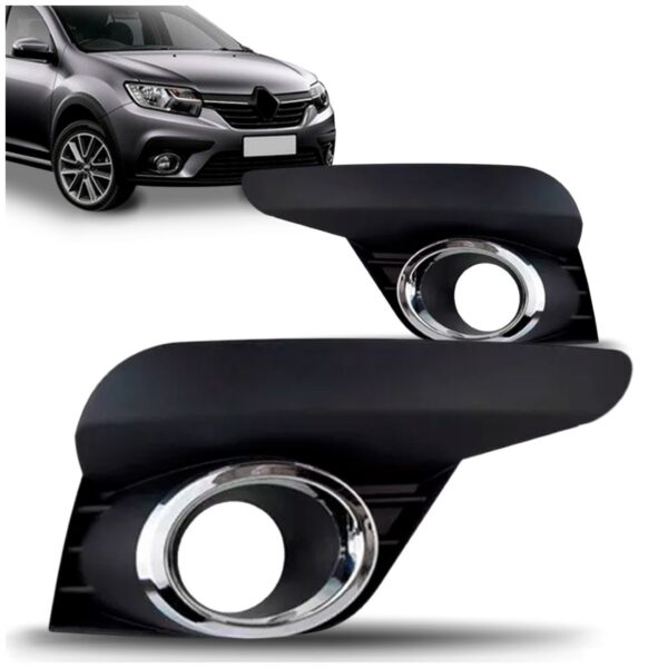Par Moldura Farol De Milha Cromado Sandero 2020 2021 2022 Preto Ambos Os Lados