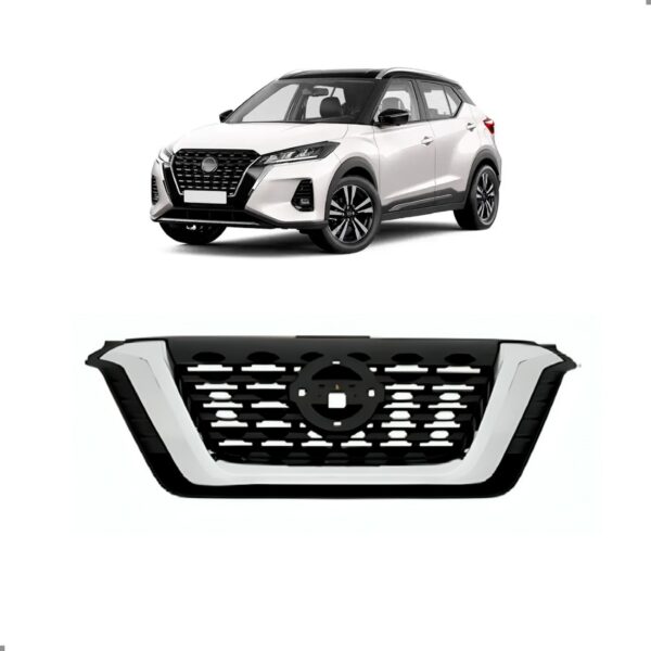 Grade Radiador Kicks 2017 18 19 2020 Preta Com Friso Cromado Preto Fosco