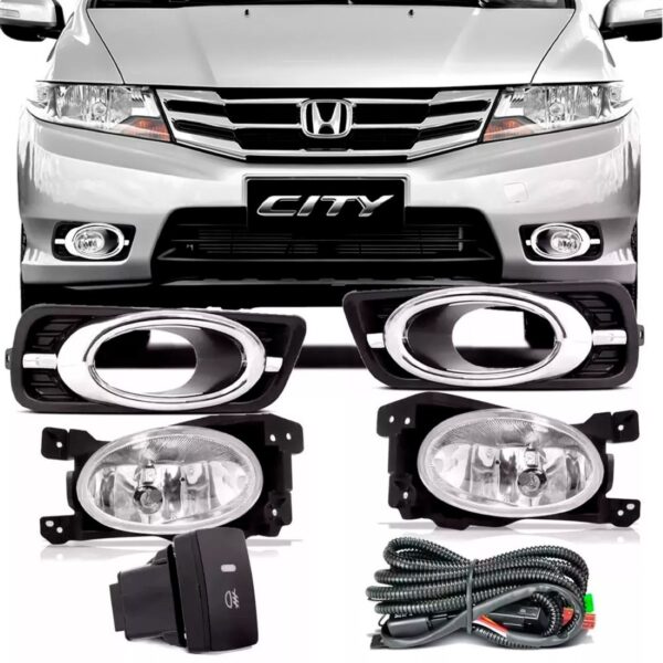 Kit Farol Milha Neblina City 2012 2013 2014 Com Aro Cromado Cristal