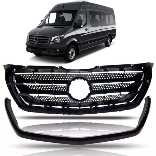 Tela Frontal Radiador Sprinter 2017 A 2018 Com Moldura Preto Preto