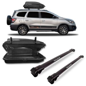 Kit Travessa Teto Bagageiro Spin Preta + Maleiro 270 Litros Preta