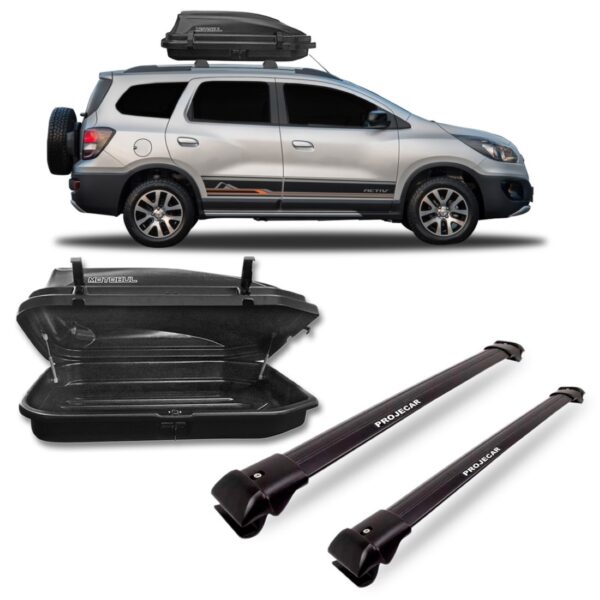 Kit Travessa Teto Bagageiro Spin Preta + Maleiro 270 Litros Preta