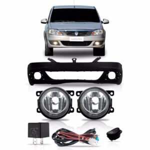 Parachoque Dianteiro Logan 2010 A 2013 Kit Farol De Milha Preto