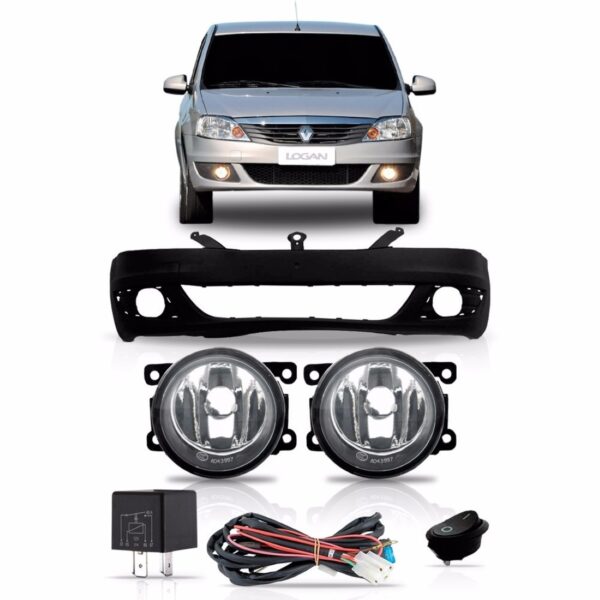 Parachoque Dianteiro Logan 2010 A 2013 Kit Farol De Milha Preto